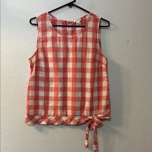 J. Crew Red and White Sleeveless Tie Front Blouse